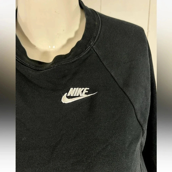 Nike Black Cropped Crop Pullover Crew Neck Dolman Sweatshirt waist String sz S - Picture 2 of 7